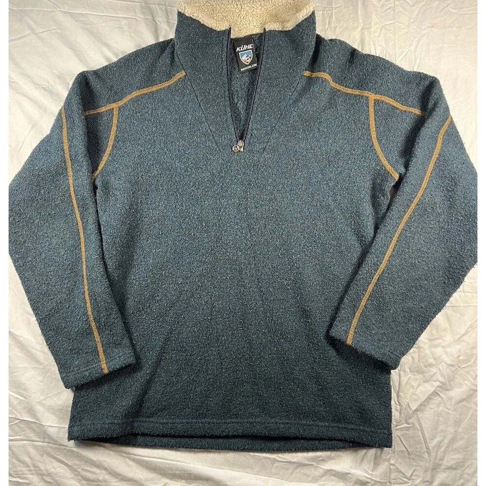 Kuhl Blue Quarter Zip Lined Pullover Sweater Medium Men's Hiking Outdoor